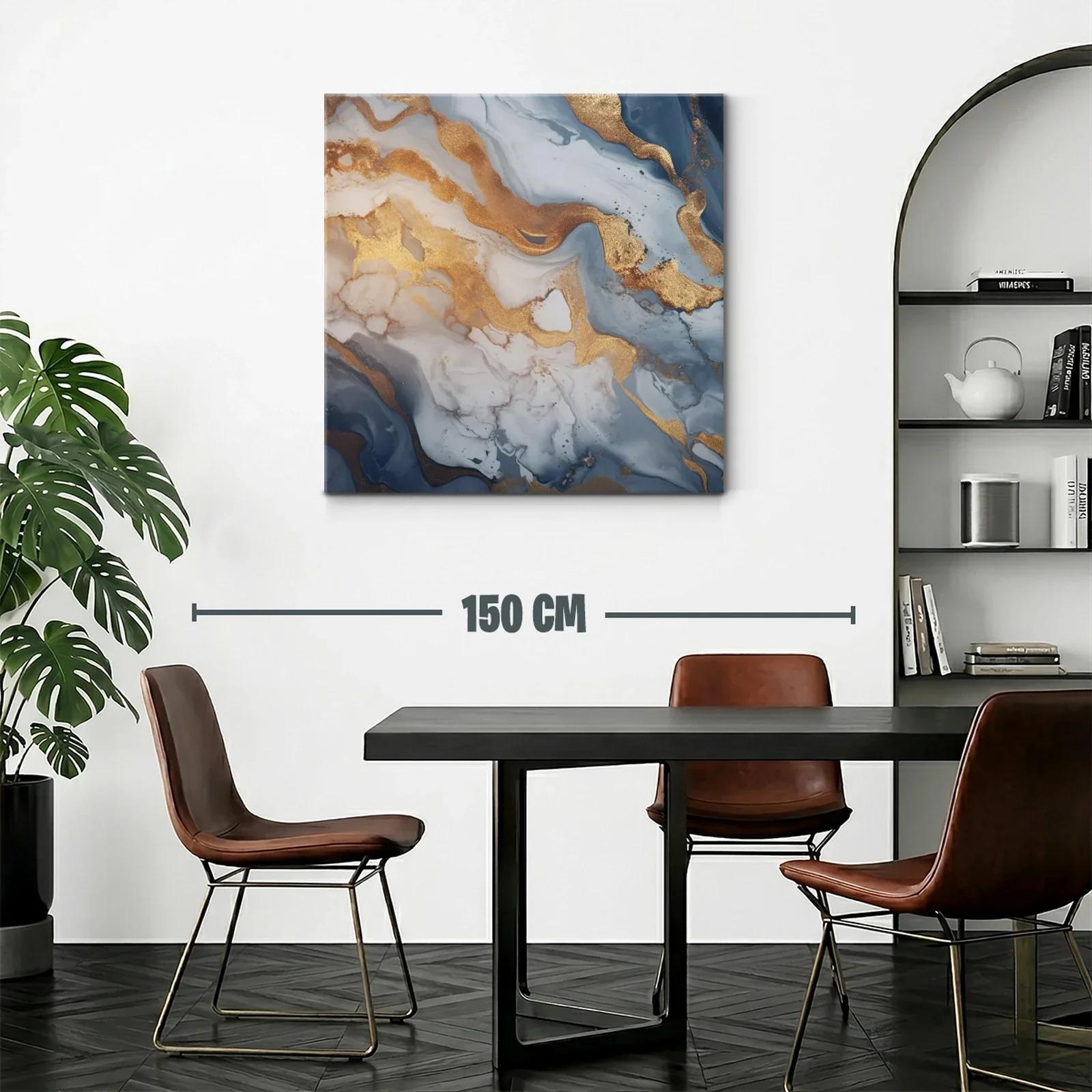 Cuadro abstracto con tonos dorados y azul grisáceo — miniatura 2