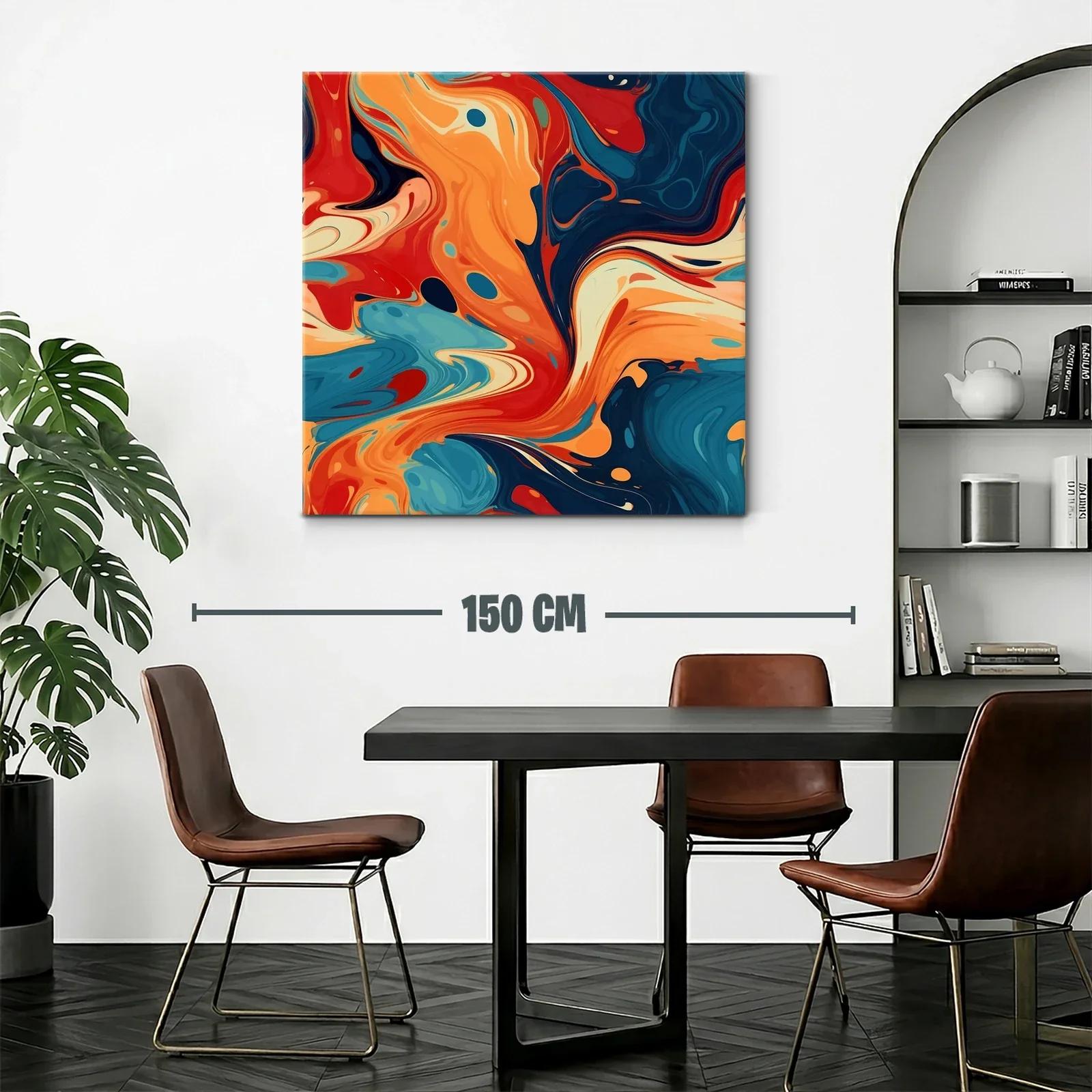 Cuadro abstracto con tonos cálidos y azules profundos — miniatura 2