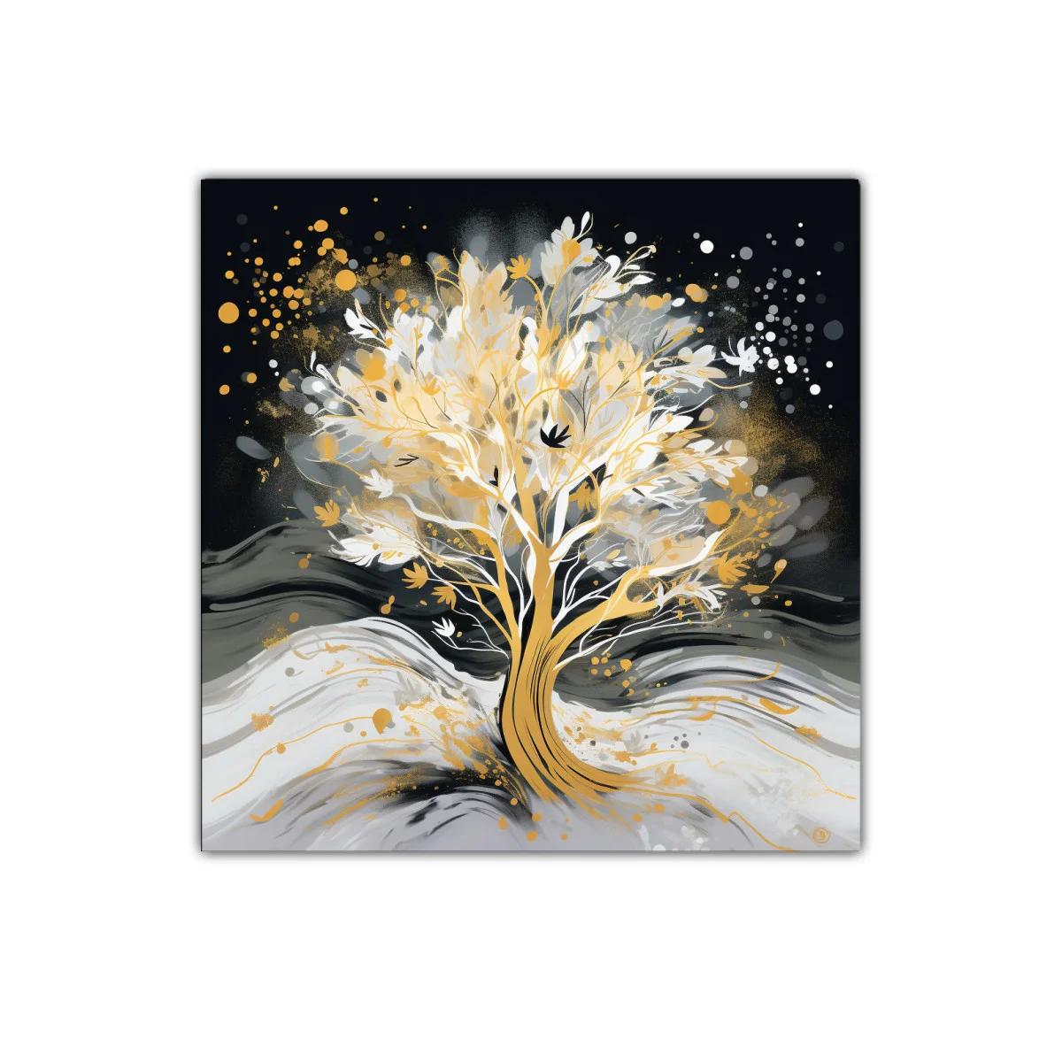 Árbol luminoso en tonos dorados y grises