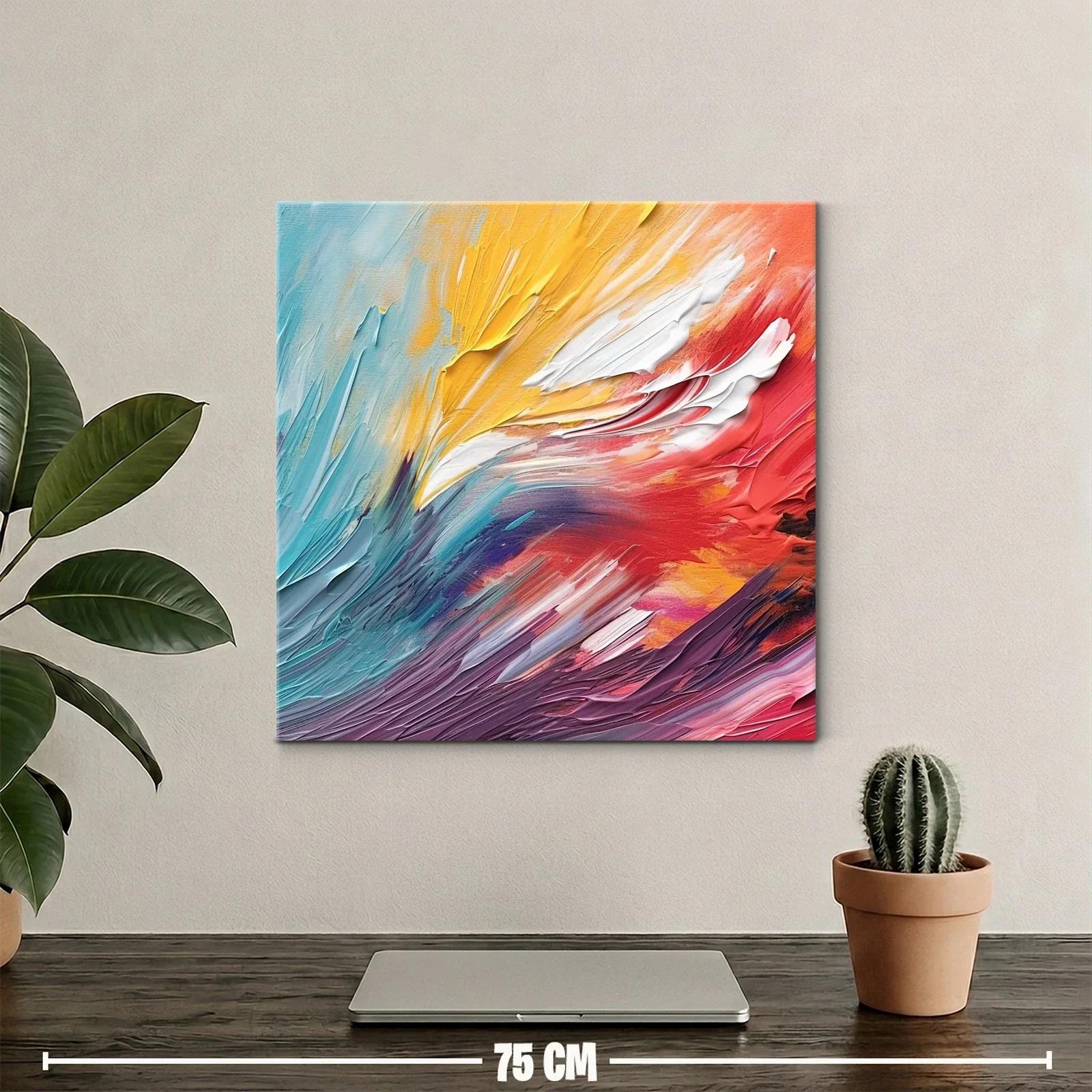 Cuadro abstracto vibrante con tonos cálidos y fríos — miniatura 2