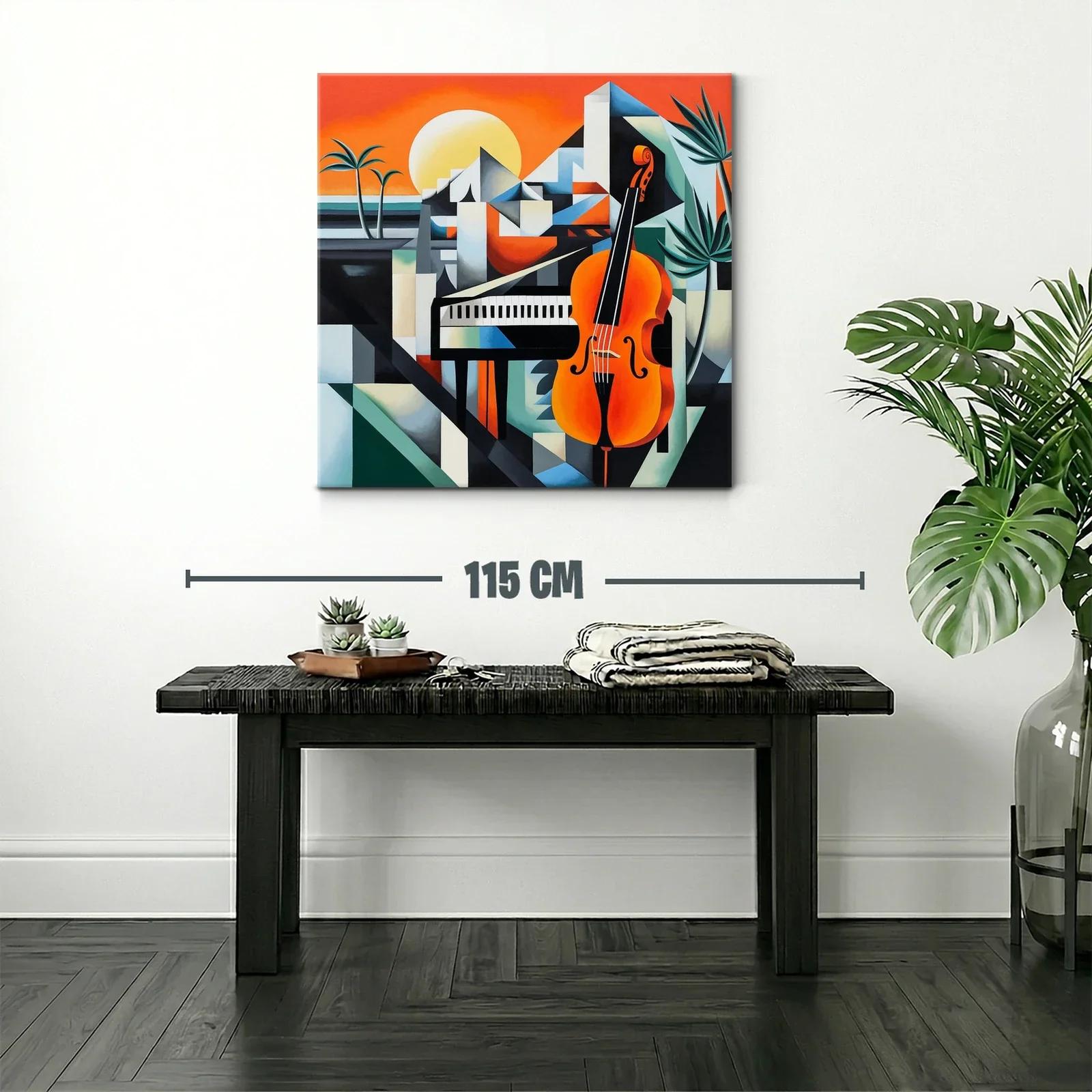 Cuadro moderno con piano y violonchelo en tonos vibrantes — miniatura 2
