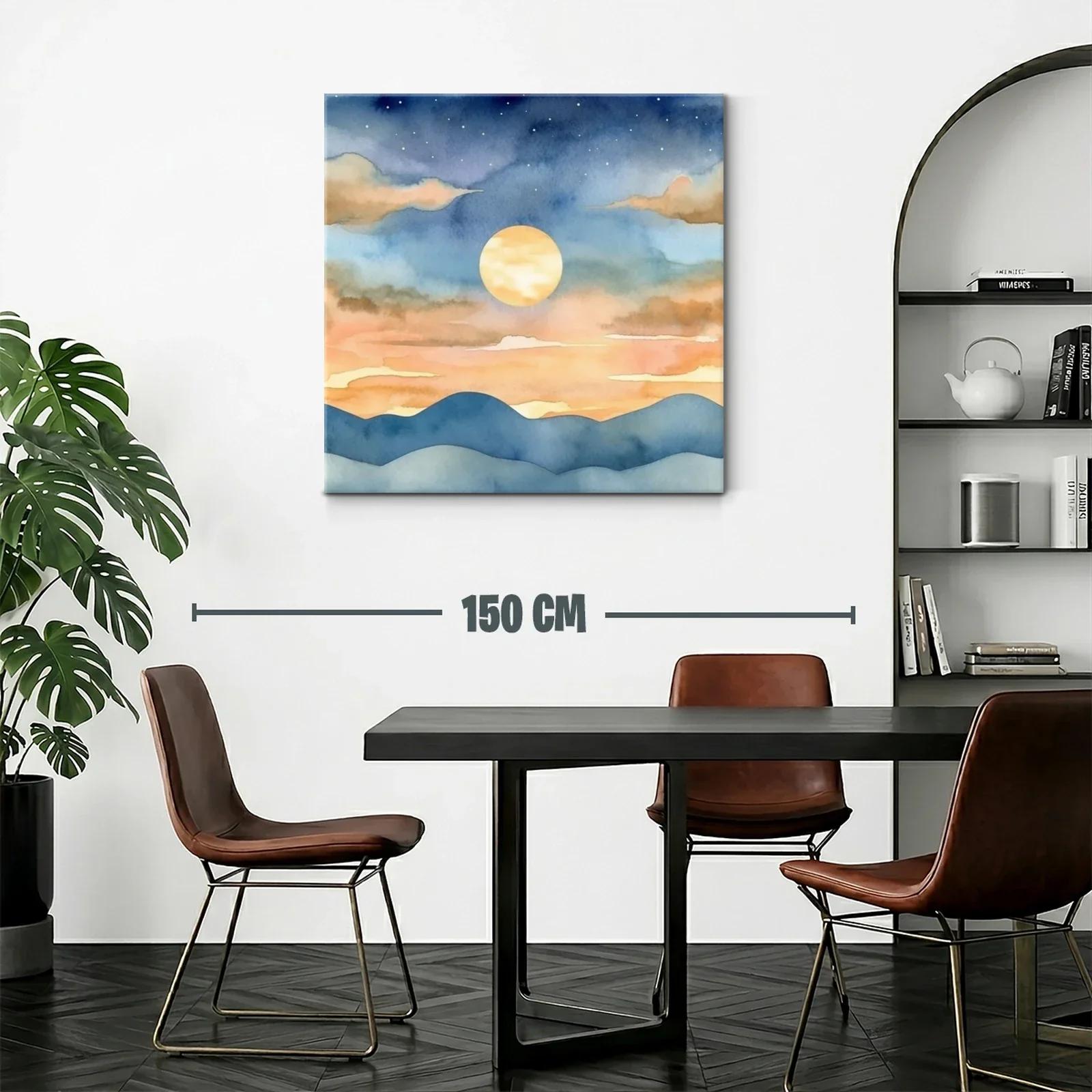 Paisaje nocturno con luna llena y montañas suaves — miniatura 2