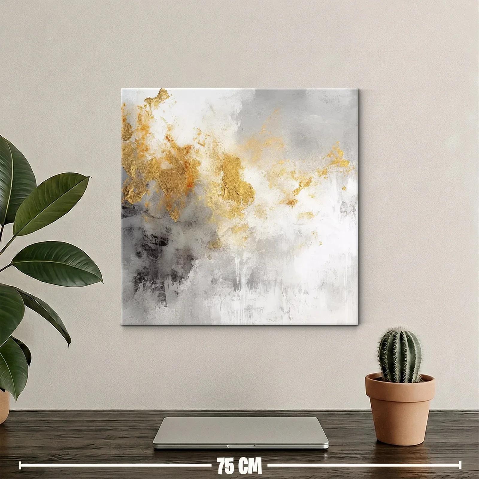 Cuadro abstracto con tonos dorados y grises modernos — miniatura 2