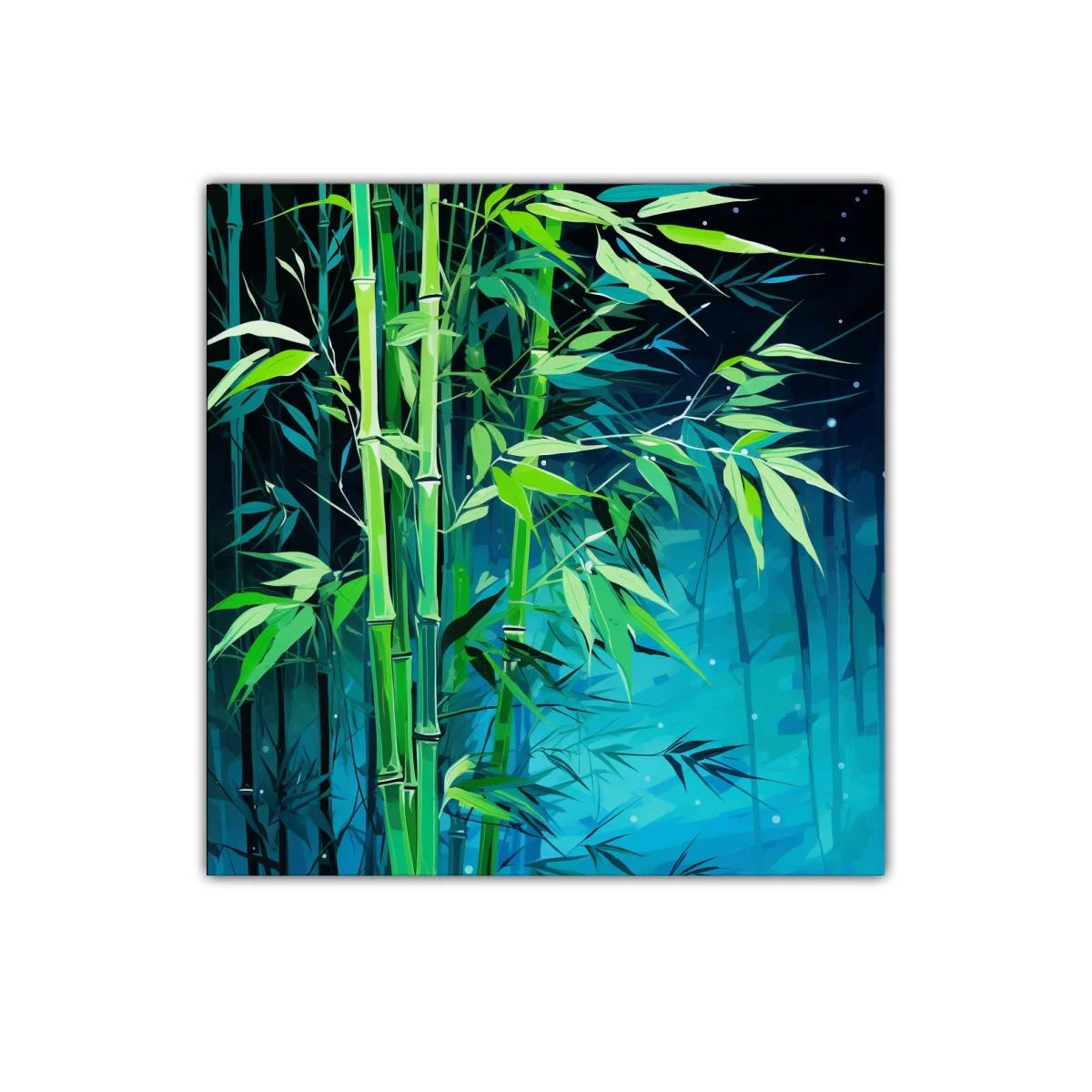 Cuadro decorativo con exuberante bambú en tonos verdes y azules — imagen principal