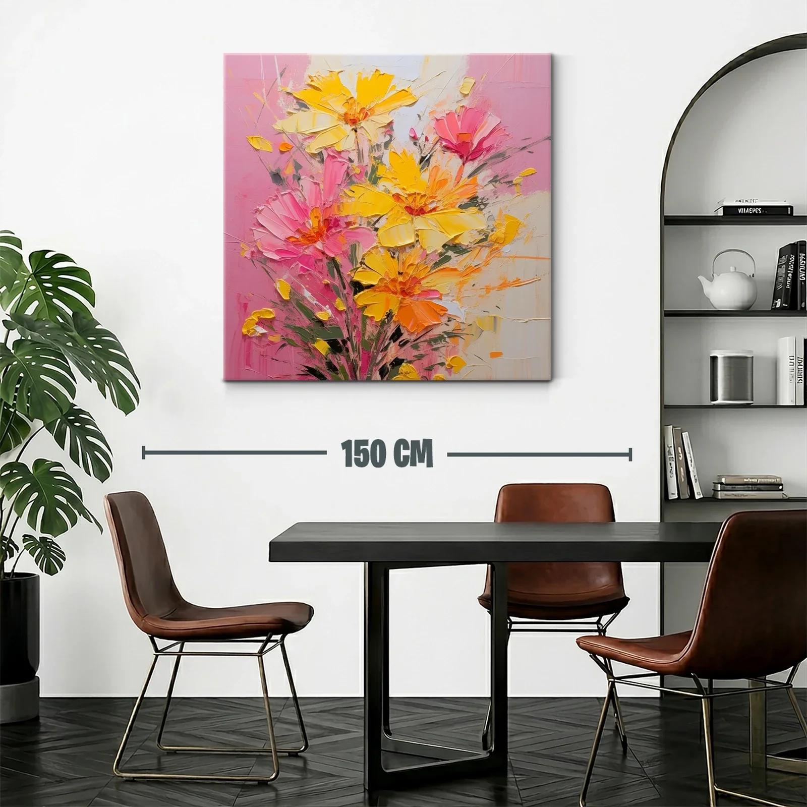 Cuadro floral vibrante con tonos cálidos y rosados — miniatura 2