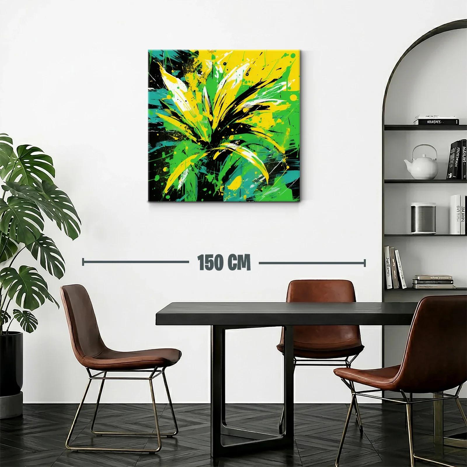 Cuadro abstracto con explosión de verdes y amarillos vibrantes — miniatura 2