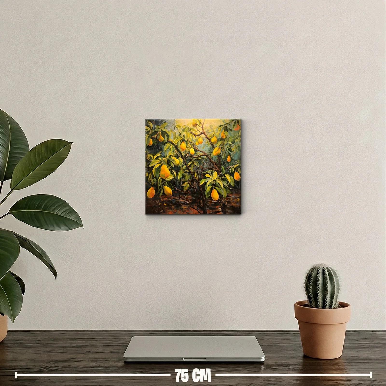 Cuadro decorativo con limón y hojas en tonos cálidos — miniatura 2