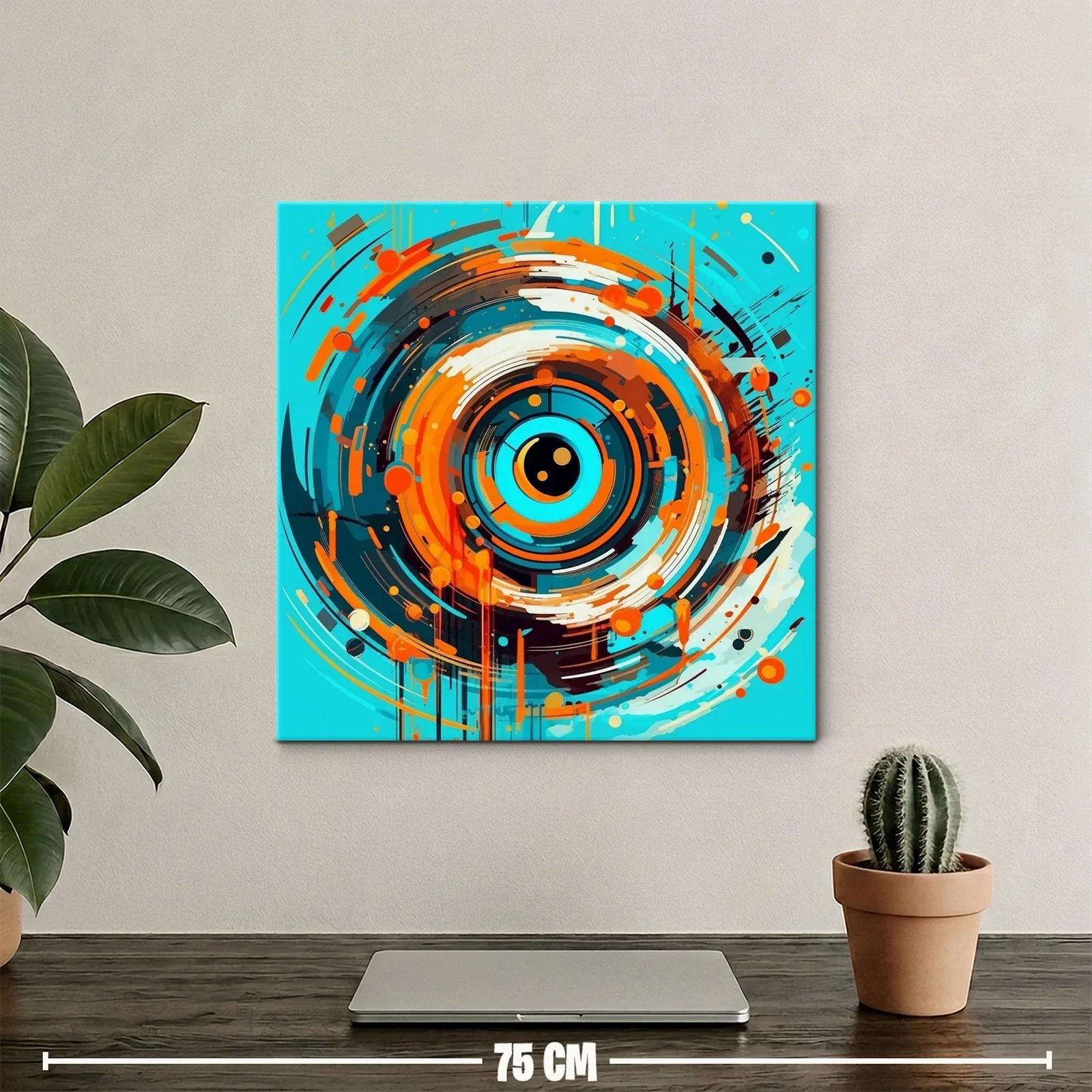 Cuadro abstracto con espiral dinámica en tonos azul y naranja — miniatura 2