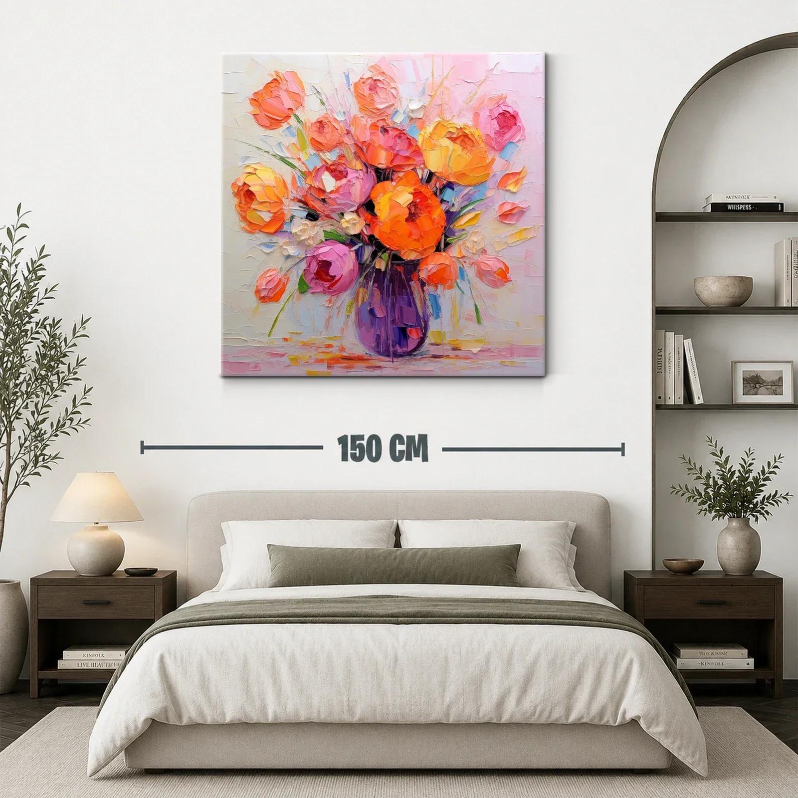 Cuadro vibrante con ramo de flores en tonos cálidos y pastel — miniatura 3