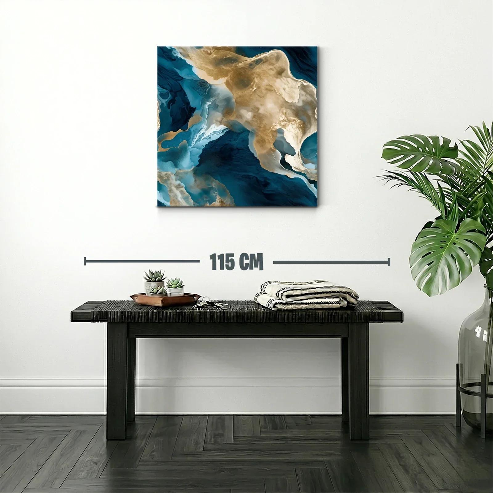 Cuadro abstracto con tonos dorados y azules intensos — miniatura 2