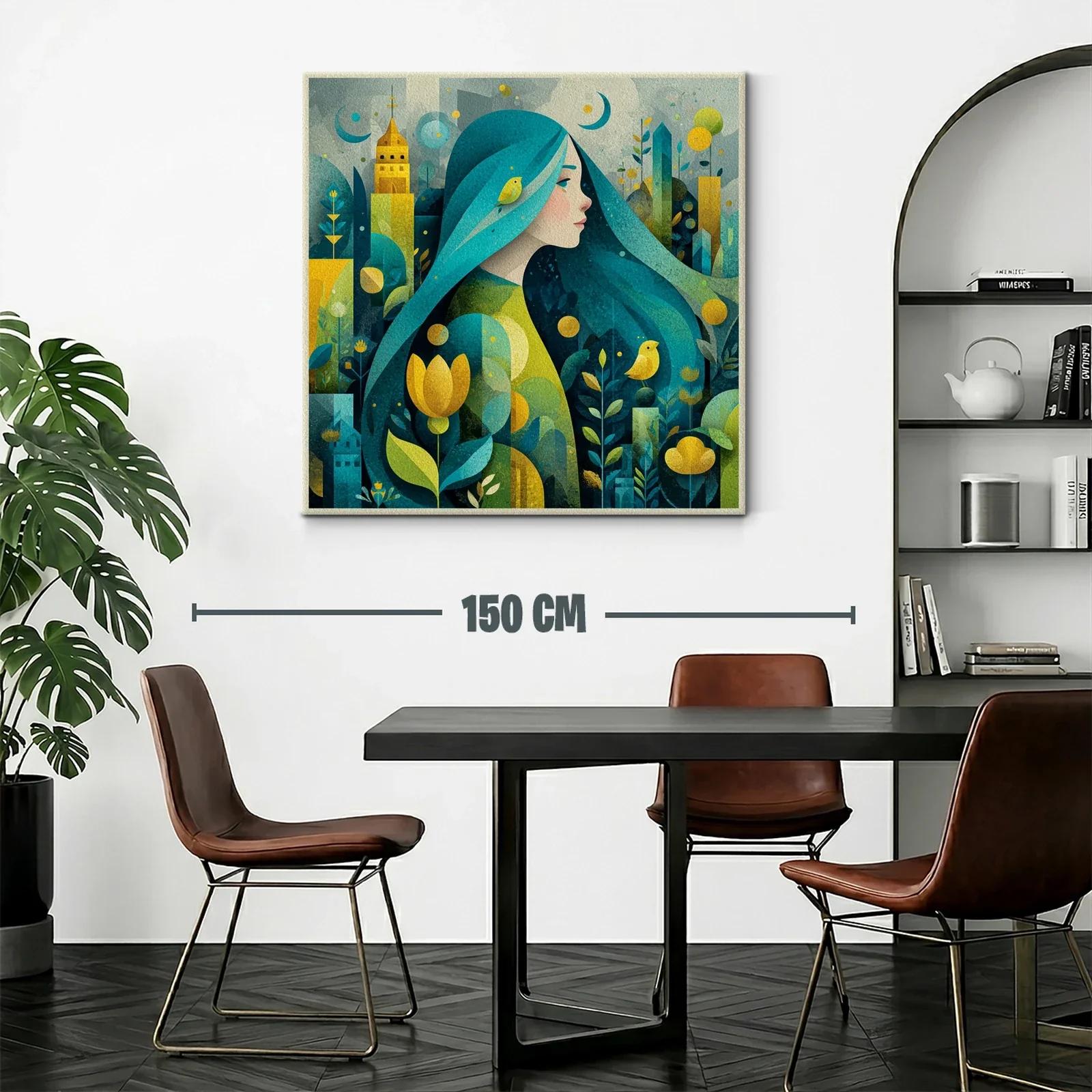 Retrato femenino en paisaje onírico con tonos verdes y amarillos — miniatura 2