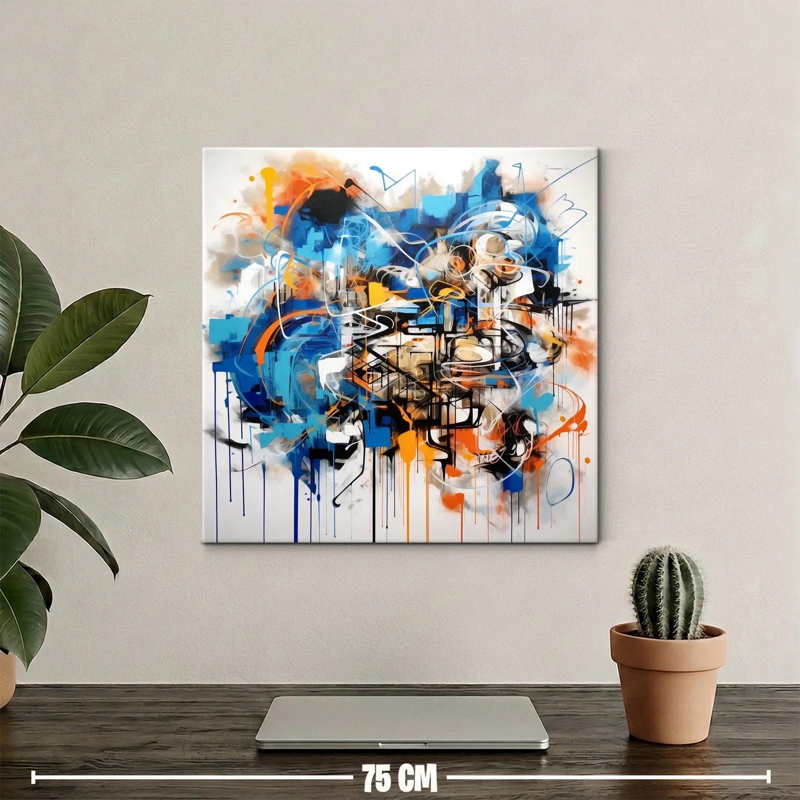 Cuadro Abstracto con Dinámicos Trazos en Azul y Naranja — miniatura 2