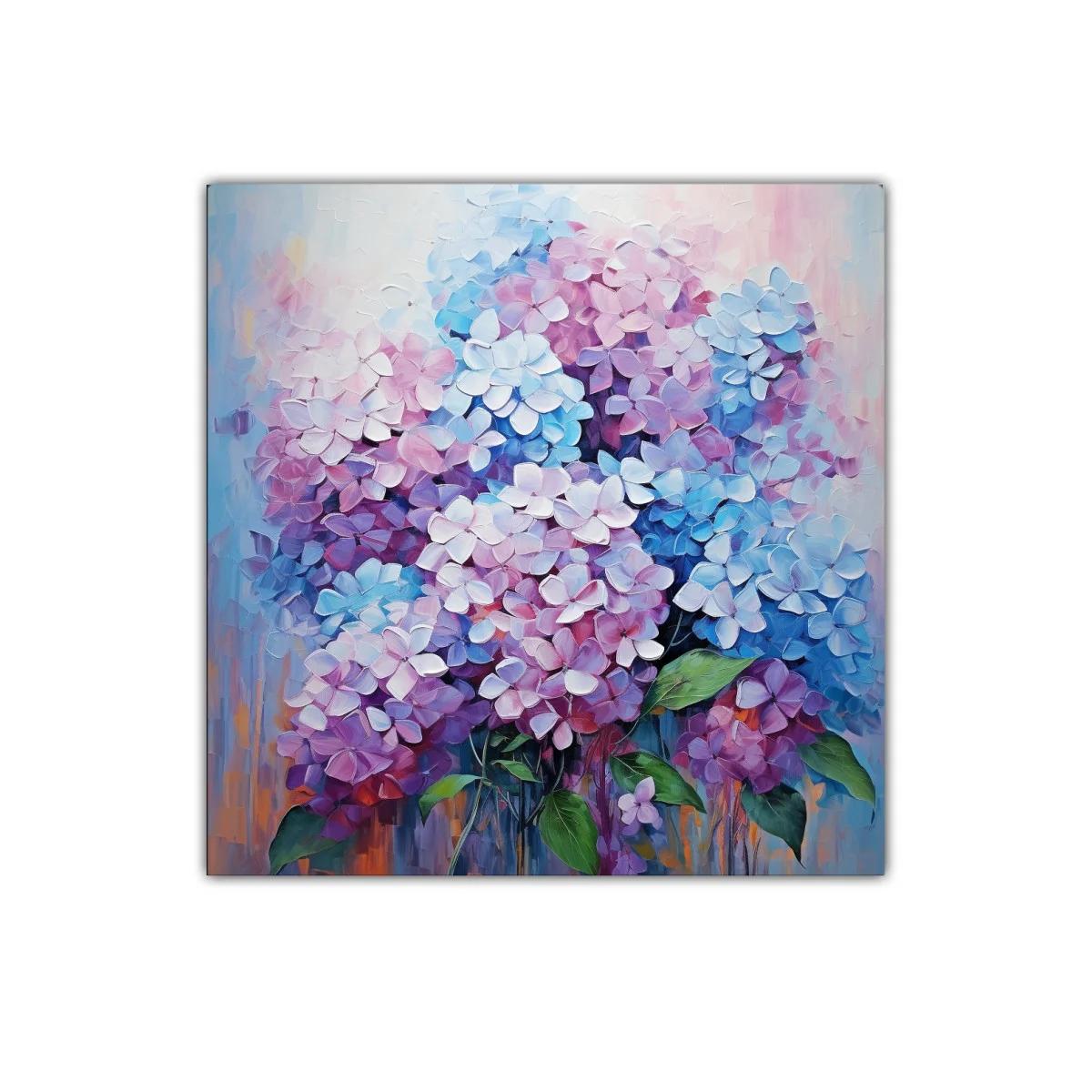 Cuadro decorativo de flores en tonos lilas y azules vibrantes — imagen principal