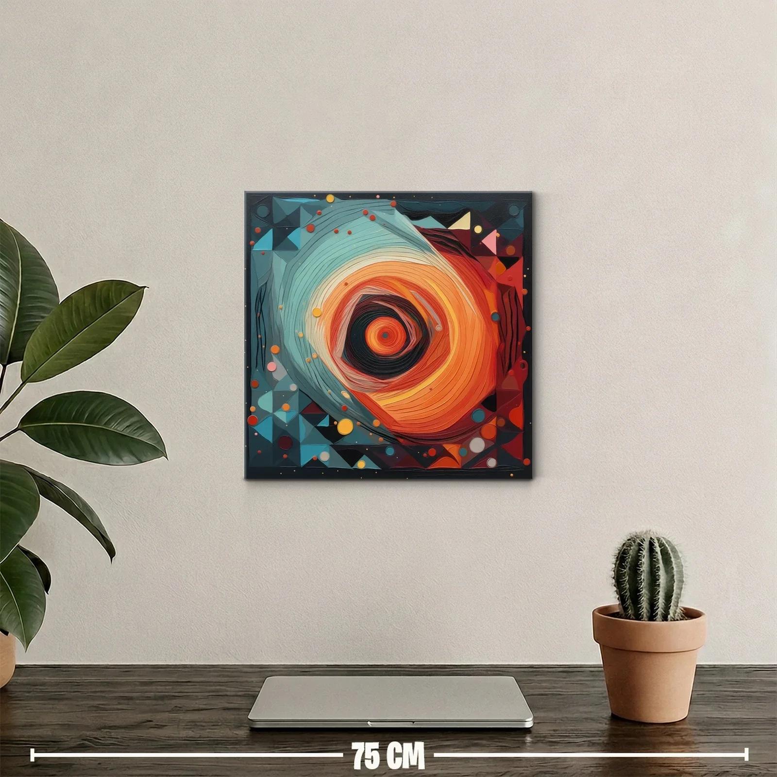 Cuadro abstracto con movimiento circular en tonos cálidos y fríos — miniatura 2