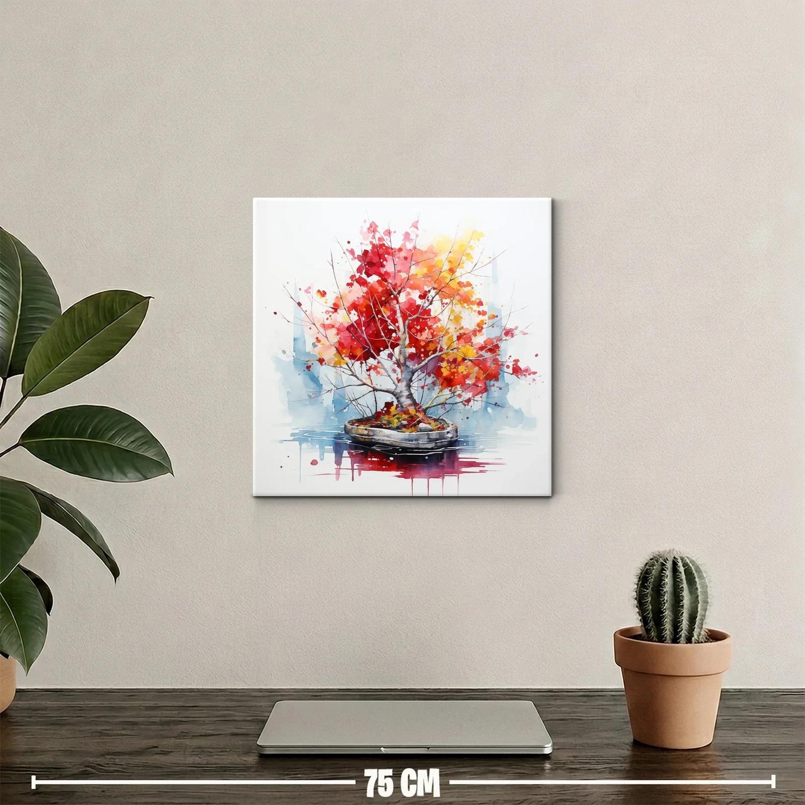 Cuadro árbol bonsái con hojas rojas y amarillas vibrantes — miniatura 2