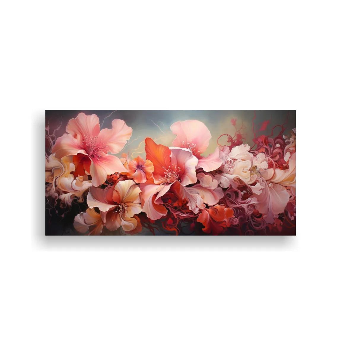 Cuadro orquídeas coral y rosa en banda floral panorámica