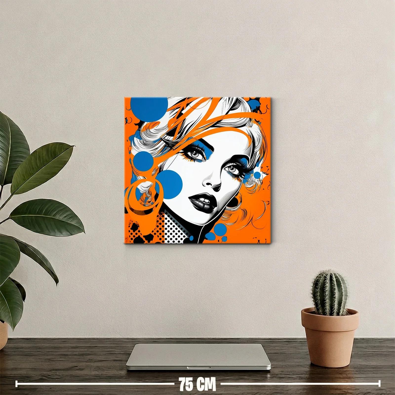 Retrato pop art femenino en vibrantes tonos naranja y azul — miniatura 2