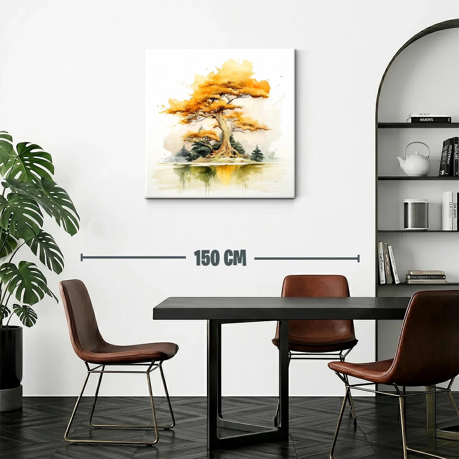 Árbol otoñal con reflejo sereno en tonos cálidos y verdes — miniatura 2