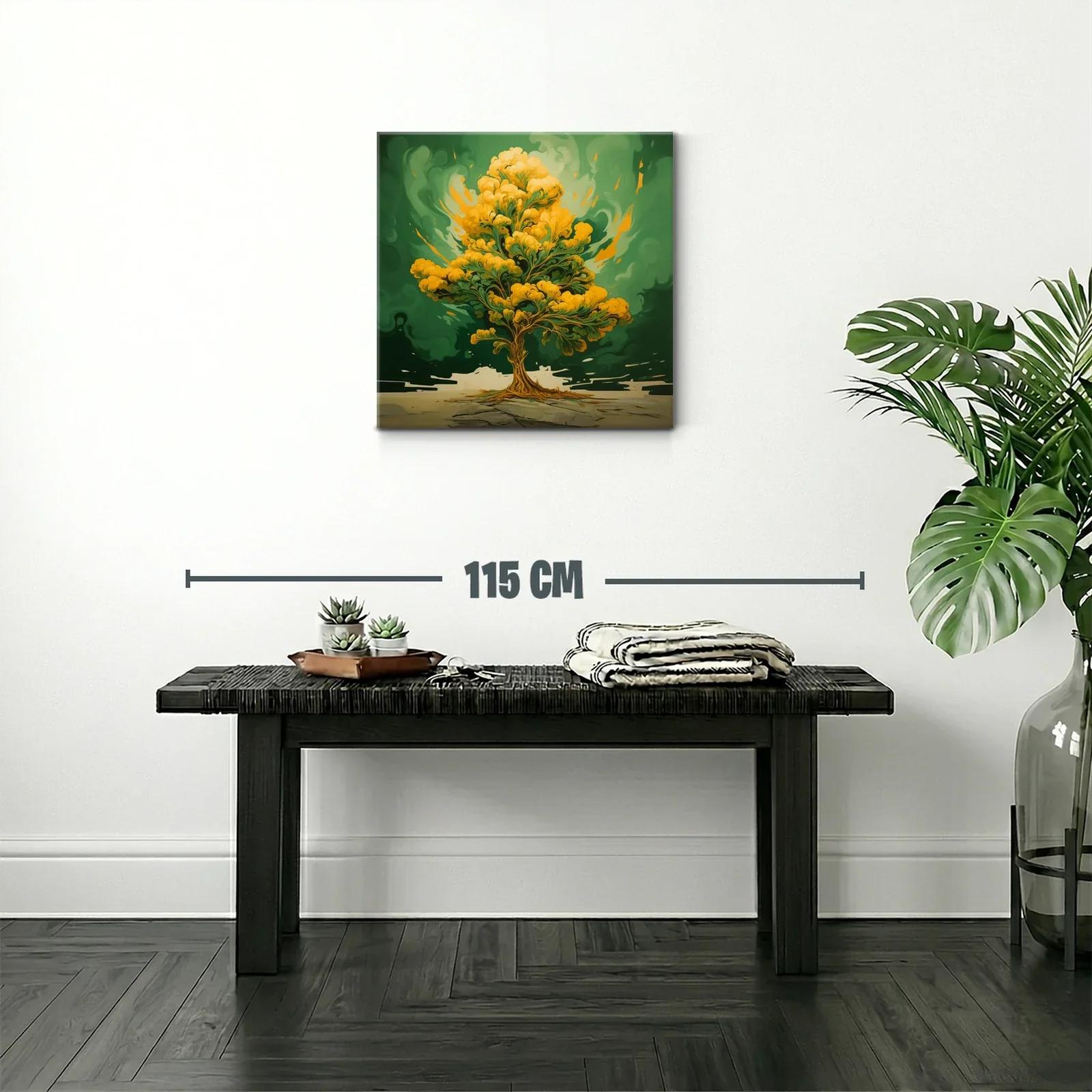 Árbol dorado vibrante sobre fondo verde intenso — miniatura 2