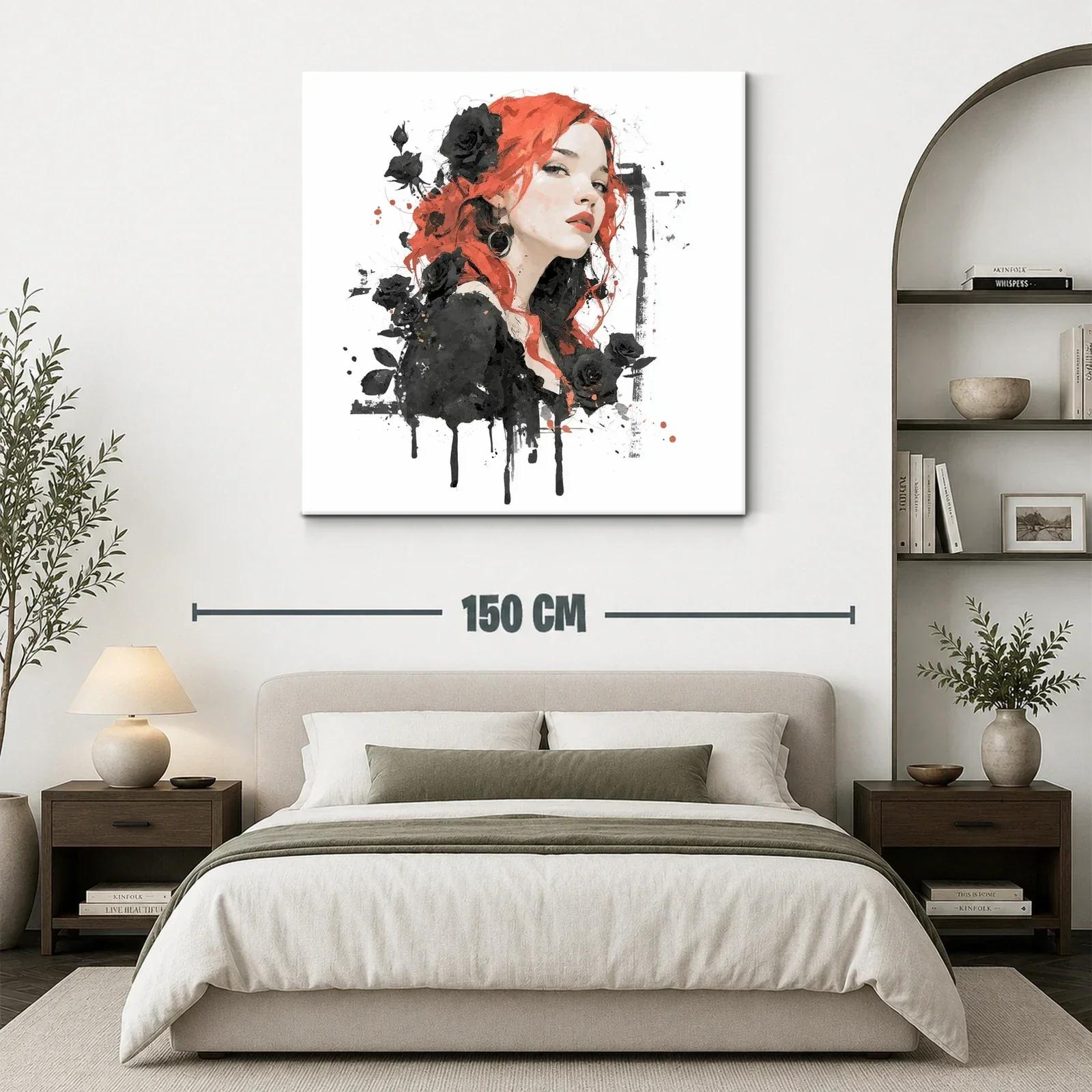 Retrato femenino con rosas negras y cabello rojo vibrante — miniatura 3