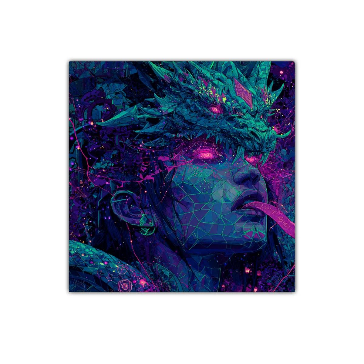 Visión mística con dragón en tonos neón vibrantes — imagen principal