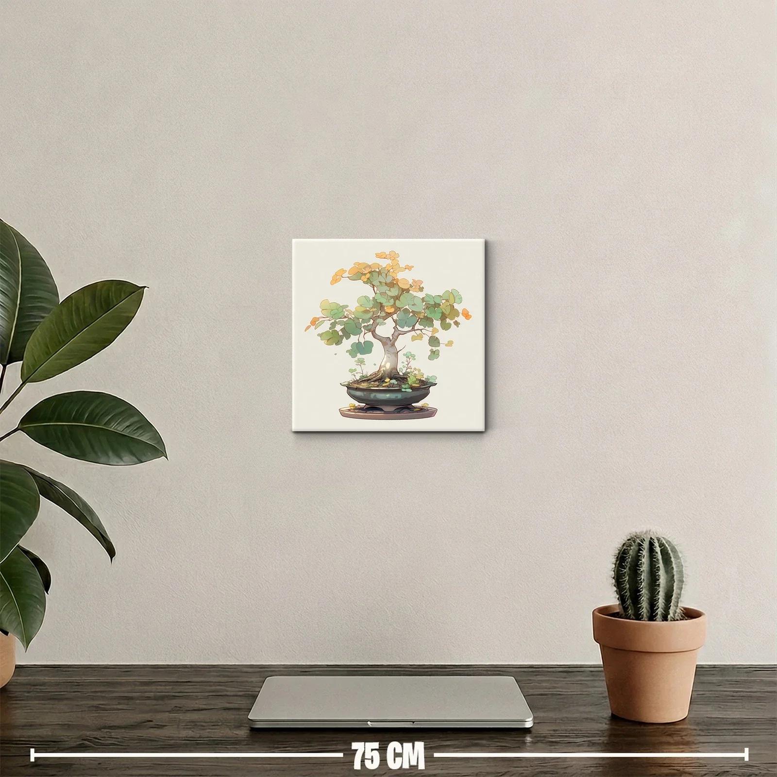 Cuadro decorativo de bonsái con hojas en tonos suaves — miniatura 2