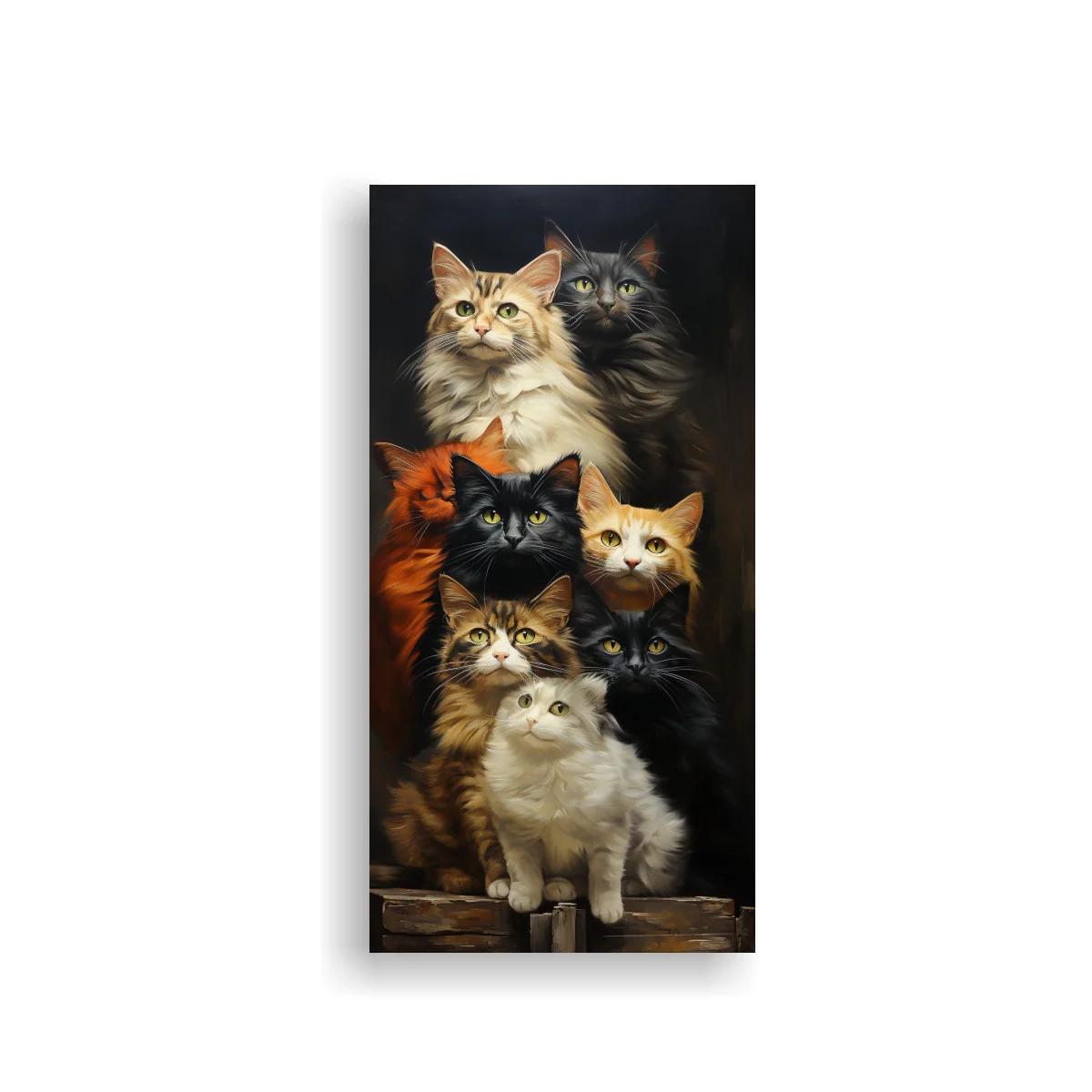 Cuadro grupo de gatos de pelo largo con borde de madera