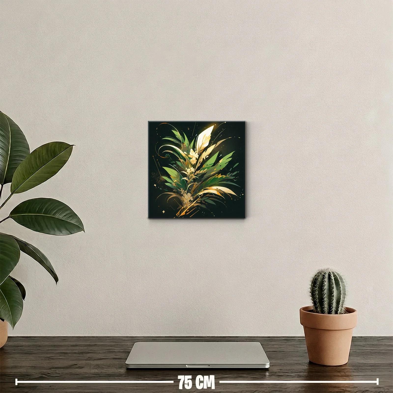 Cuadro decorativo elegante con motivos botánicos verdes y dorados — miniatura 2