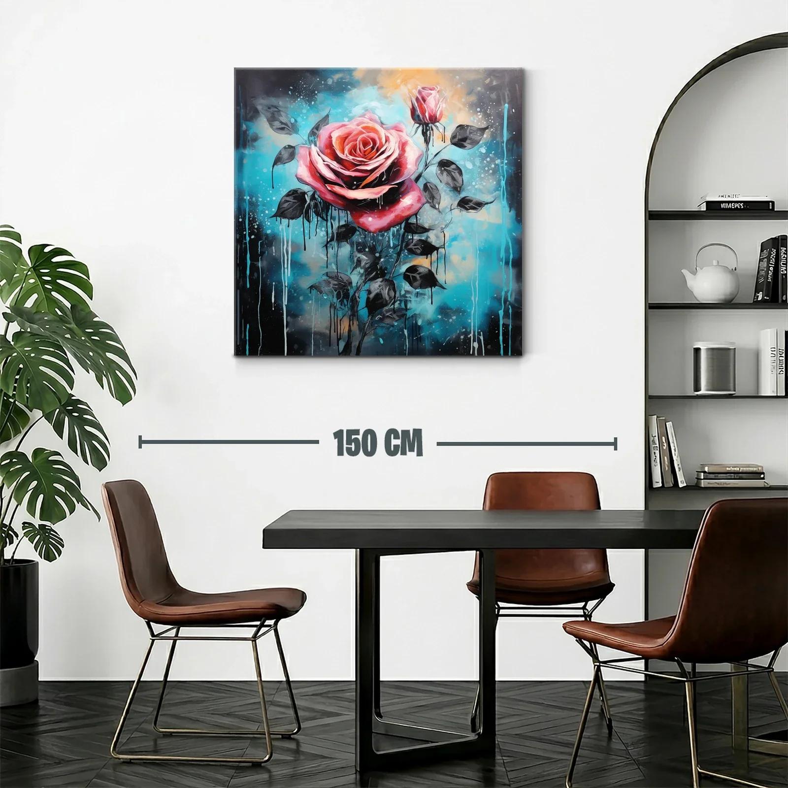 Rosa vibrante con fondo azul y detalles en negro — miniatura 2