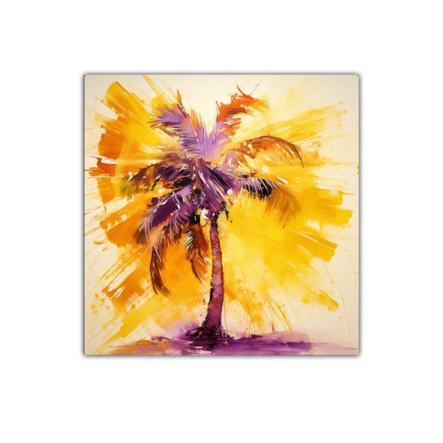 Palmera vibrante con explosión de colores cálidos y morados