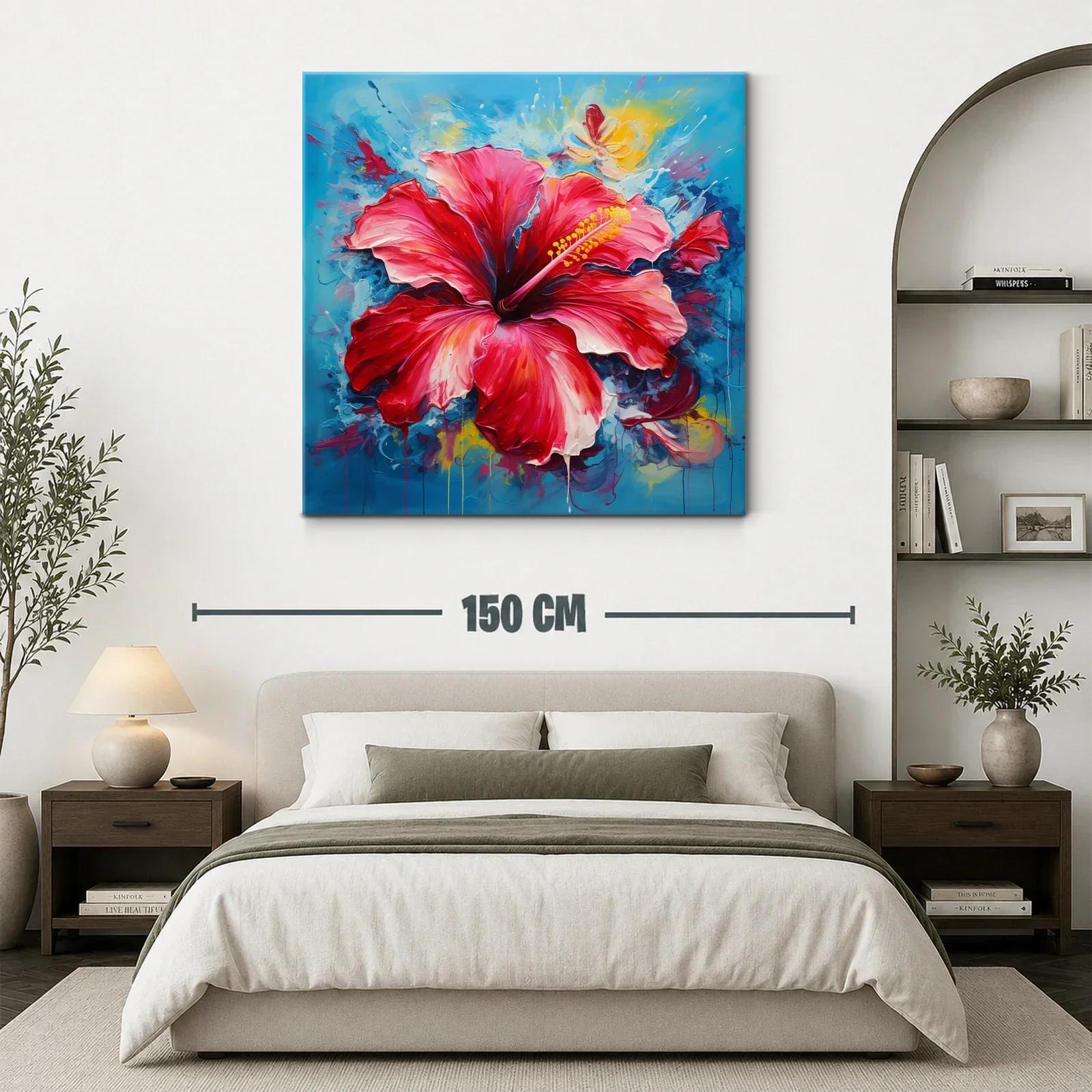 Vibrante cuadro con flor roja y fondo azul intenso — miniatura 3
