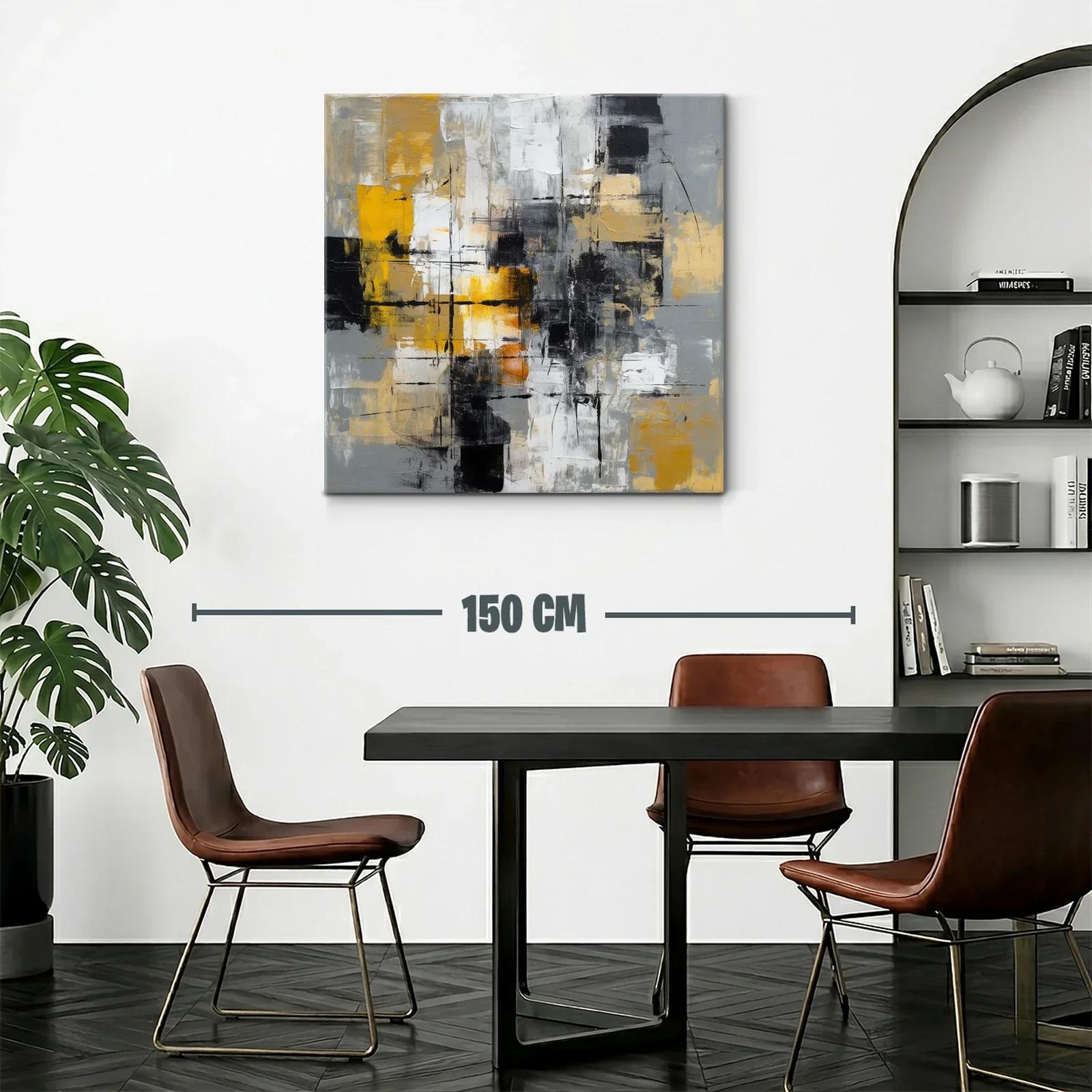 Cuadro abstracto con tonos dorados y acentos en negro y gris — miniatura 2