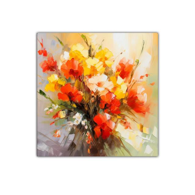 Cuadro decorativo con ramo vibrante de flores cálidas