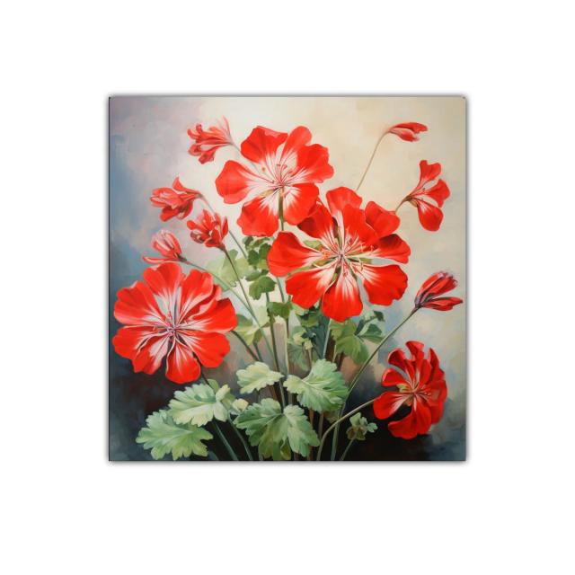 Cuadro decorativo con vibrantes flores rojas y hojas verdes