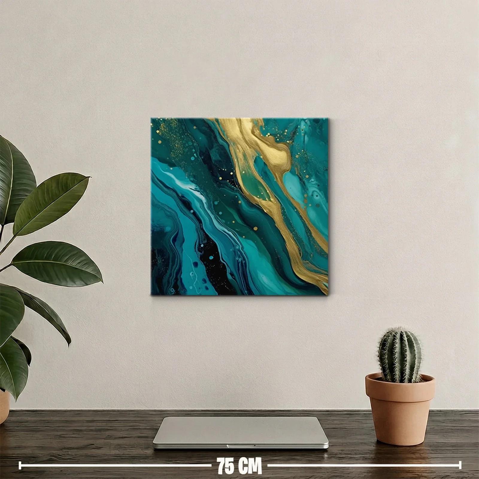 Cuadro abstracto con tonos turquesa y dorados brillantes — miniatura 2