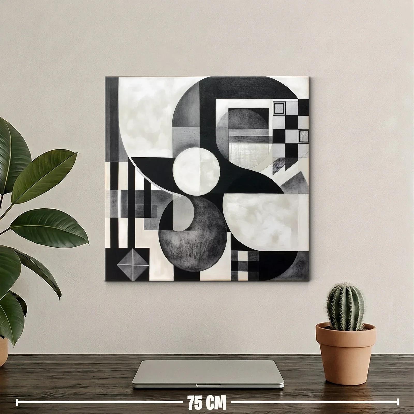 Cuadro abstracto en blanco y negro con formas geométricas — miniatura 2