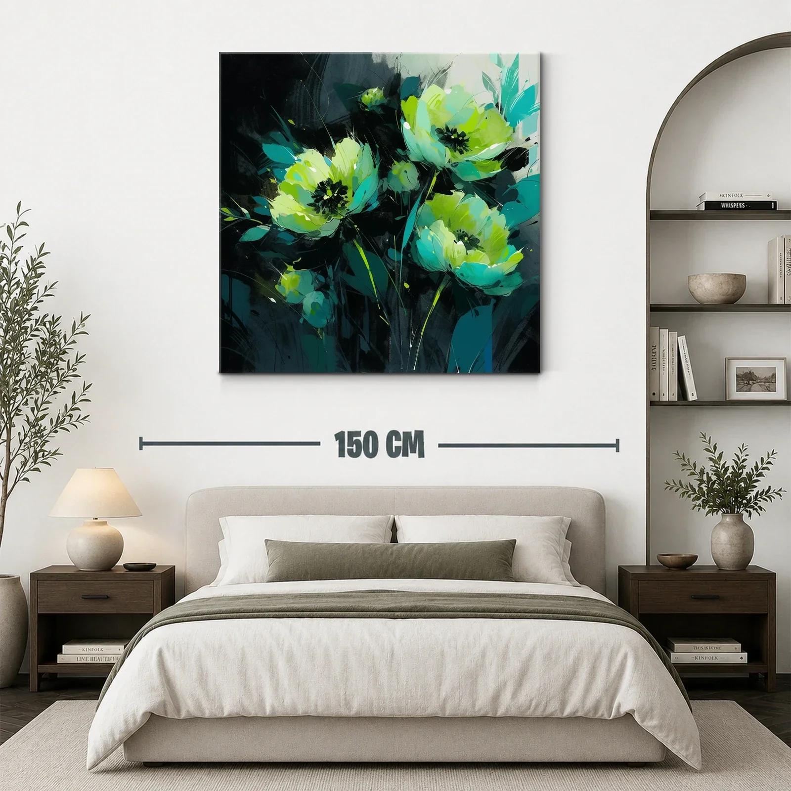 Florales en tonos verdes y azulados con fondo oscuro — miniatura 3