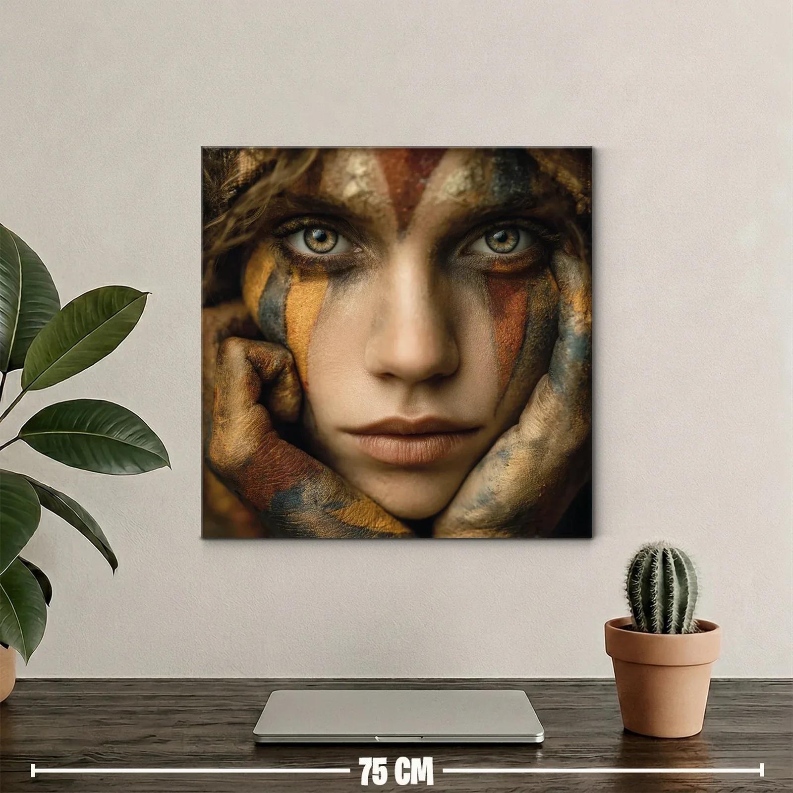 Retrato expresivo con rostro pintado en tonos cálidos — miniatura 2