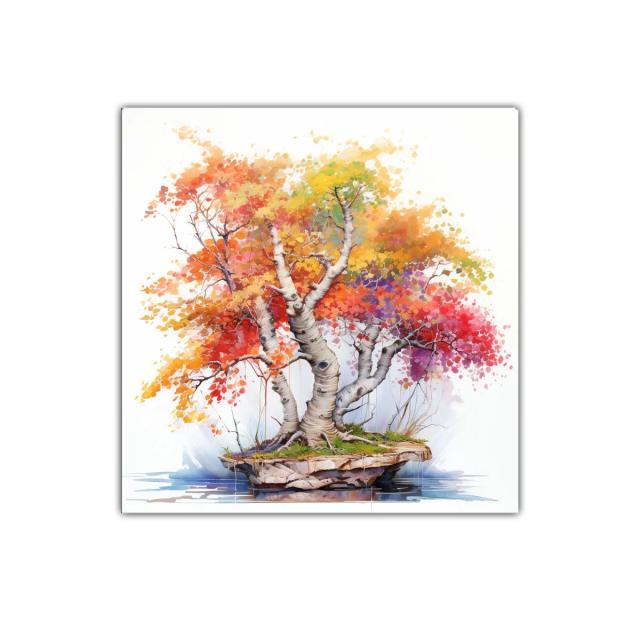 Árbol otoñal con colores vibrantes en isla flotante