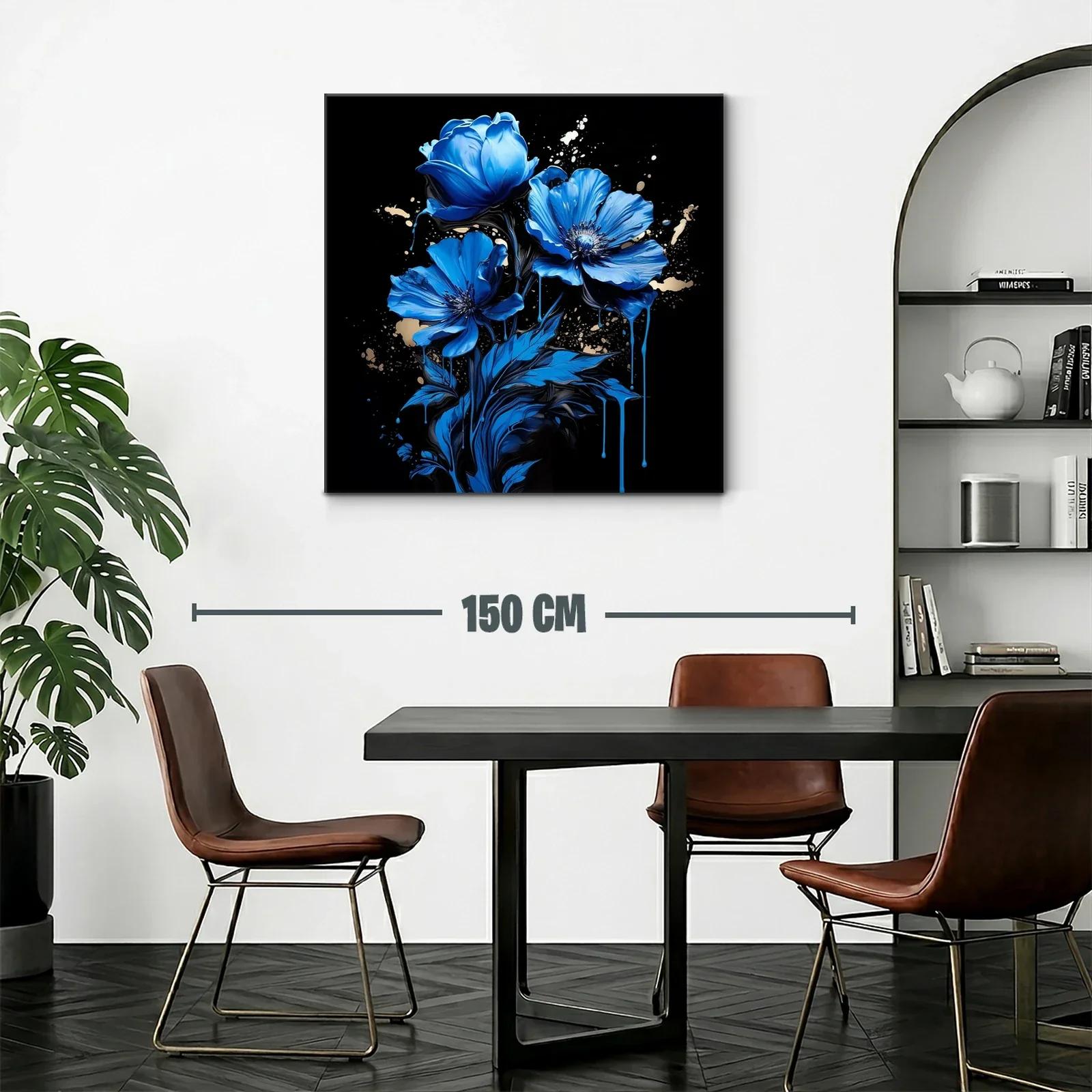 Flores azules vibrantes sobre fondo negro elegante — miniatura 2