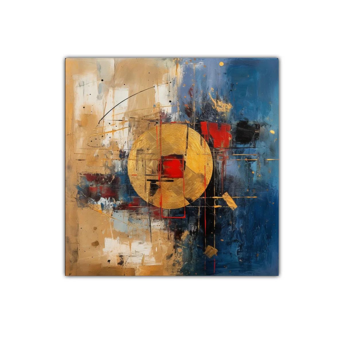 Composición abstracta con círculo dorado y contrastes vibrantes