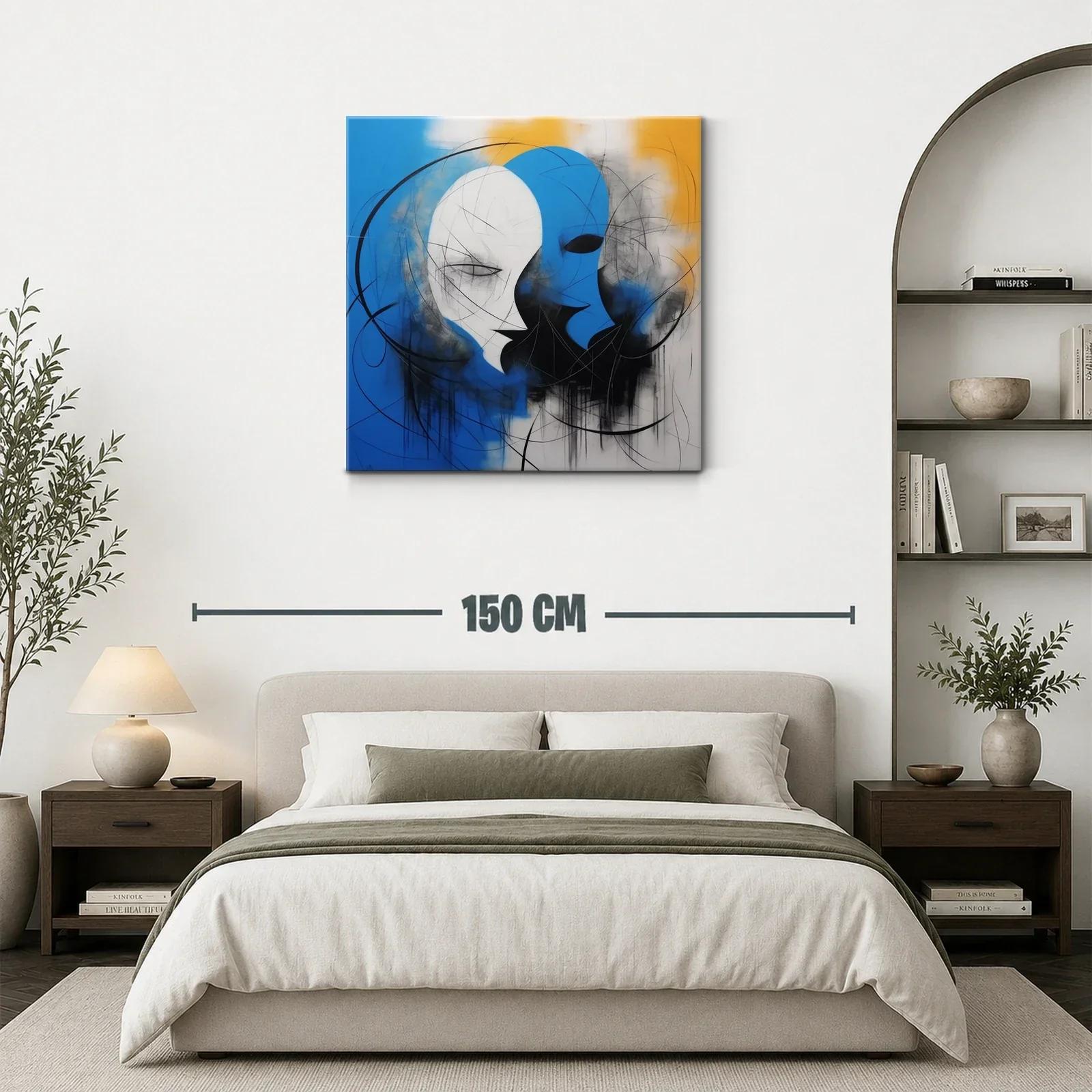 Cuadro abstracto con rostros en azul y blanco vibrante — miniatura 3
