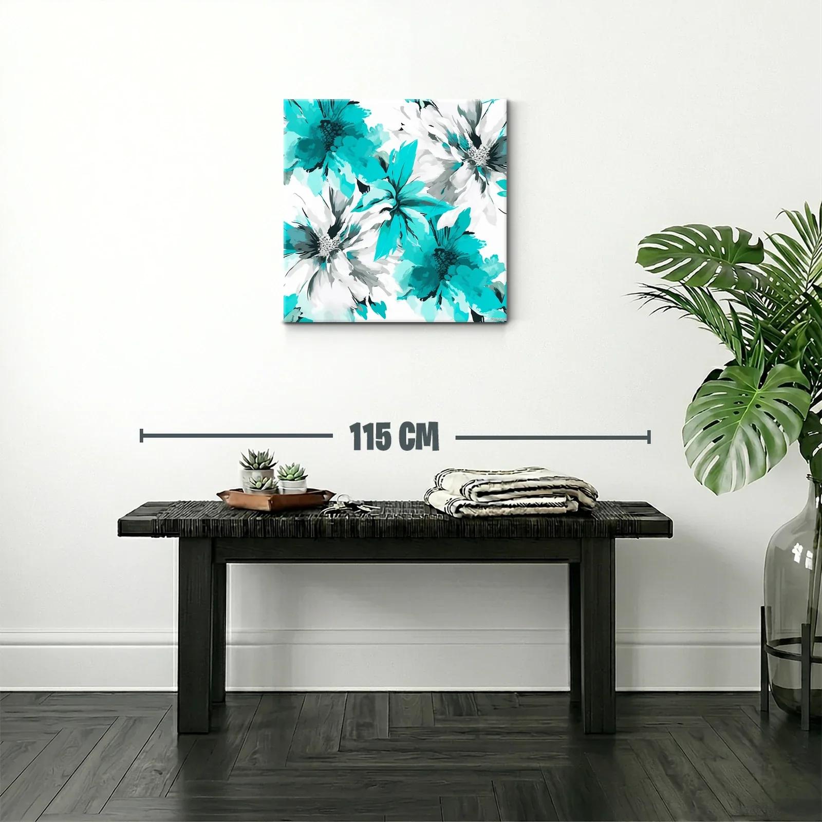 Cuadro floral con tonos turquesa y blanco vibrante — miniatura 2