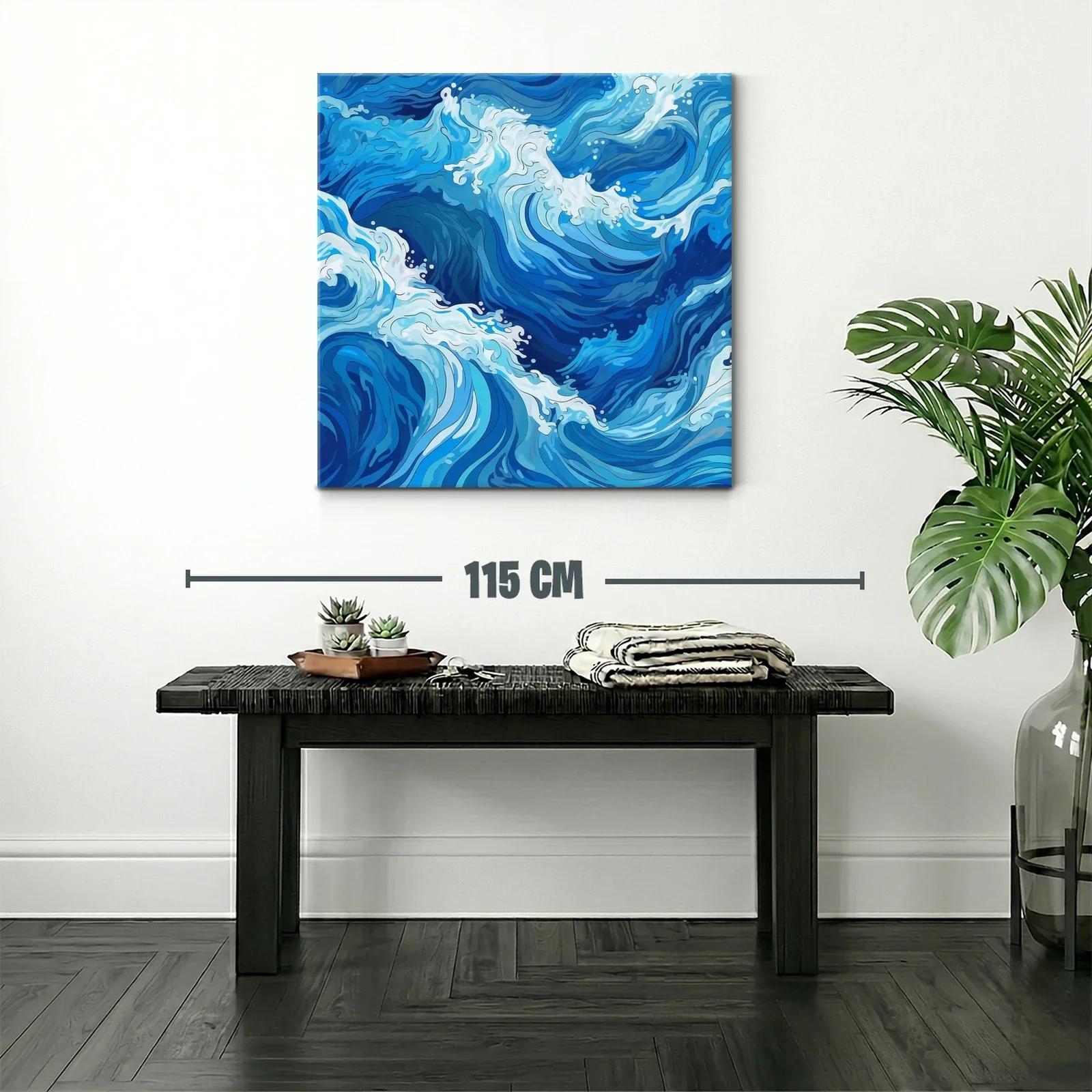Cuadro moderno con diseño abstracto de olas en tonos azules — miniatura 2