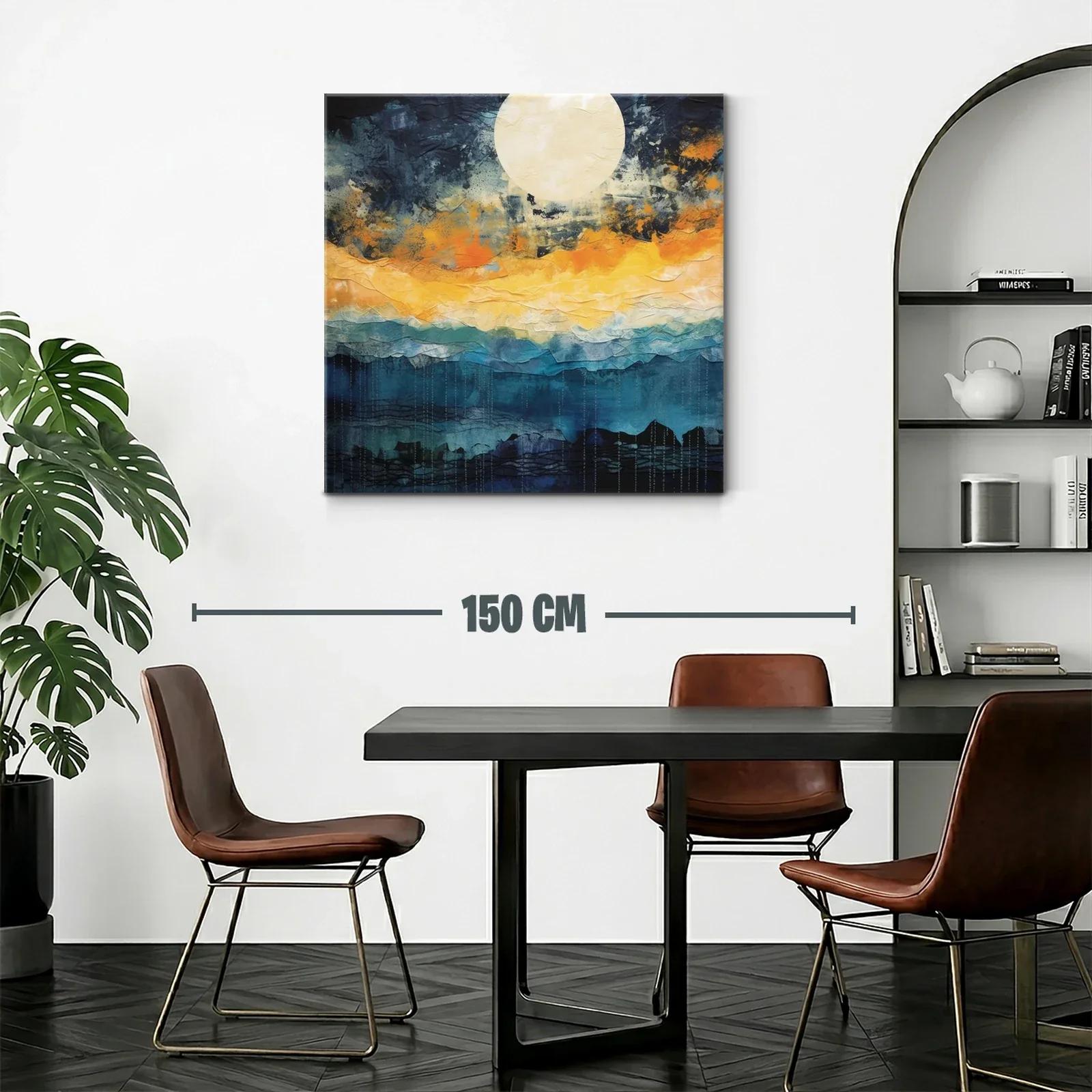 Cuadro abstracto con luna y tonos cálidos y fríos — miniatura 2