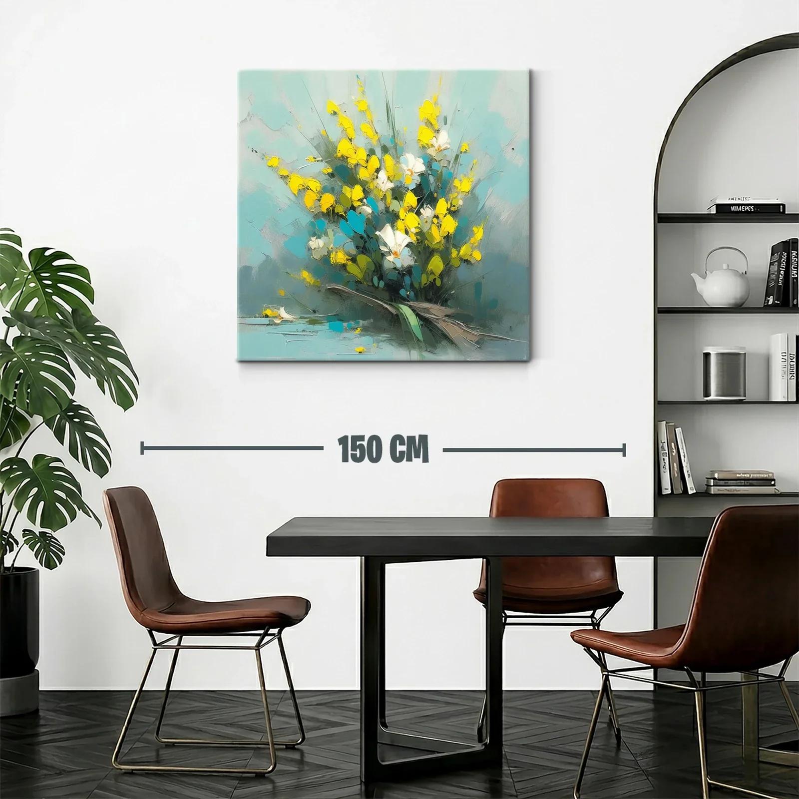 Ramo vibrante con flores amarillas y blanco sobre fondo azul — miniatura 2
