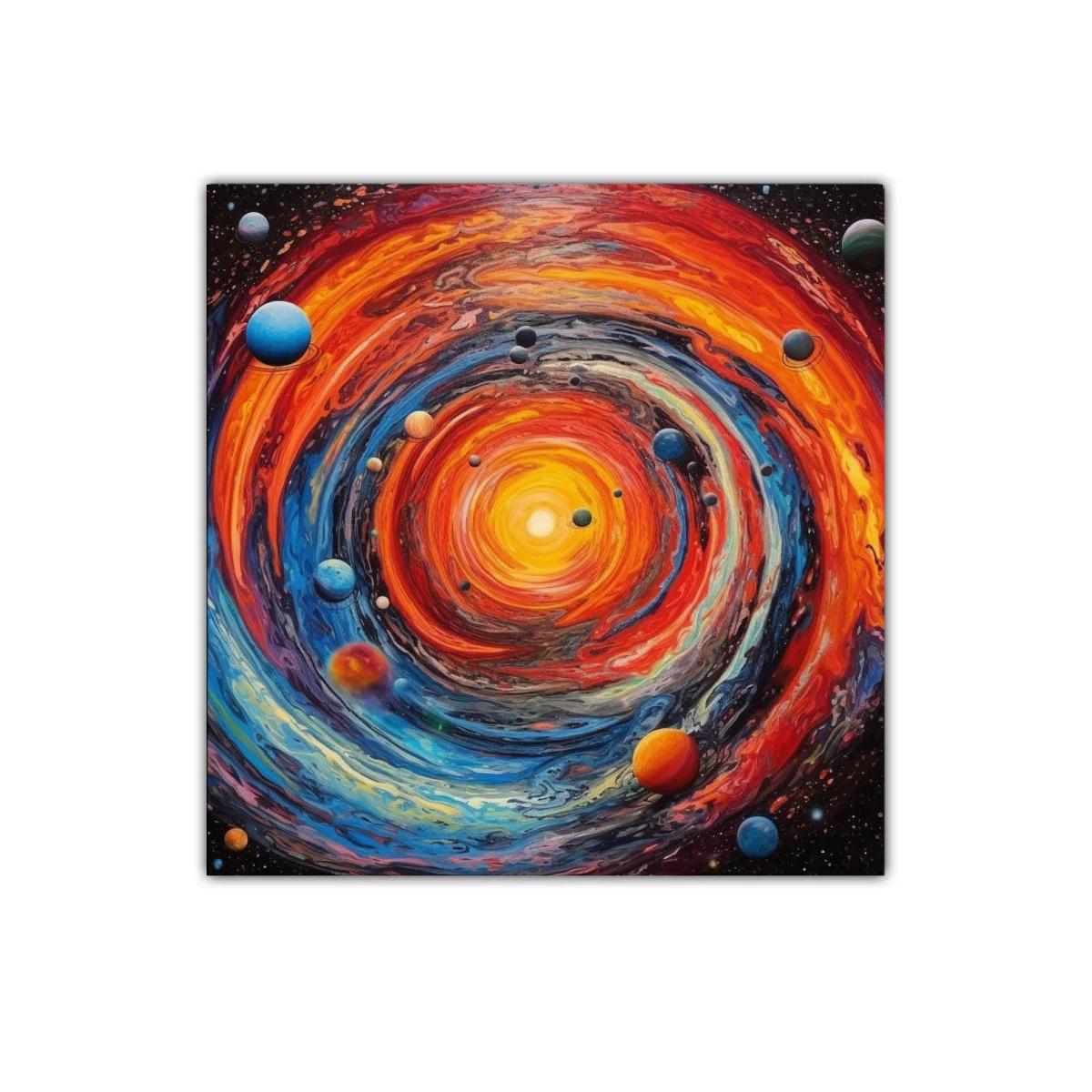 Cuadro Espacial con Remolino Cósmico y Planetas Coloridos — imagen principal