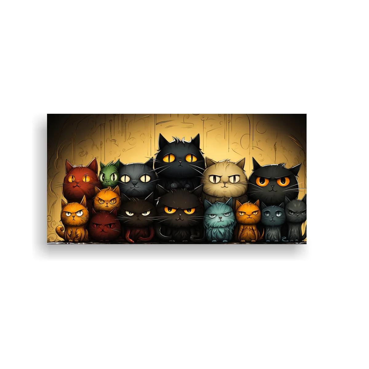 Cuadro grupo de gatos de ojos grandes con colas enroscadas