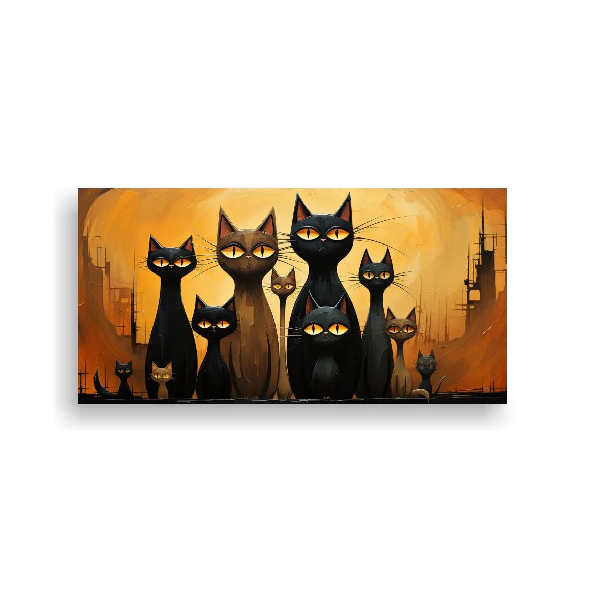 Cuadro grupo de gatos negros con torres y antenas