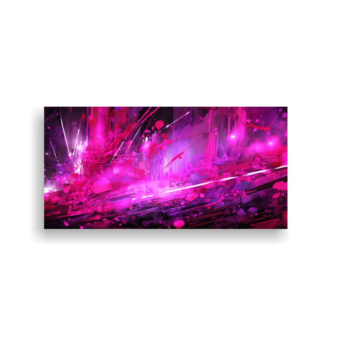 Cuadro paisaje urbano abstracto en magenta con luces difusas
